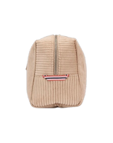 Amundsen Wash Bag Corduroy i desert, sett ovenfra med åpen glidelås og norgesreima-detalj
