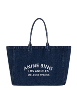 Leo Denim Tote fra ANINE BING i mørkeblå denim med hvit logo