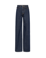 Pia Tjelta Nicole mørkeblå jeans med høyt liv og vide ben, sett forfra.