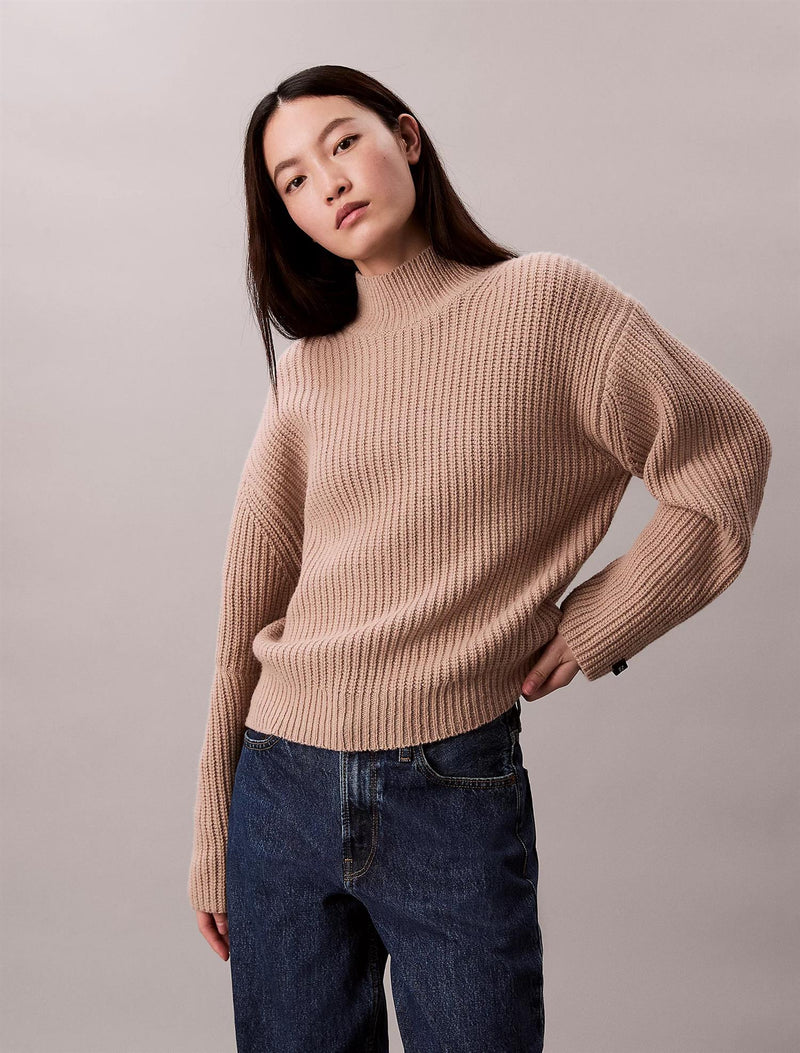 Chunky Wool Blend T Neck Sweater