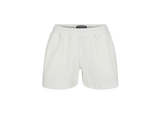 Amundsen 4Incher Comfy Cord Shorts i hvit, sett forfra med elastisk midje og Amundsen-merkelapp
