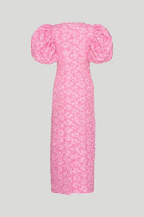 Jacquard Puff-Sleeve Maxi Dress