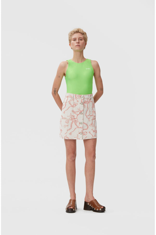 Print Denim Mini Skirt