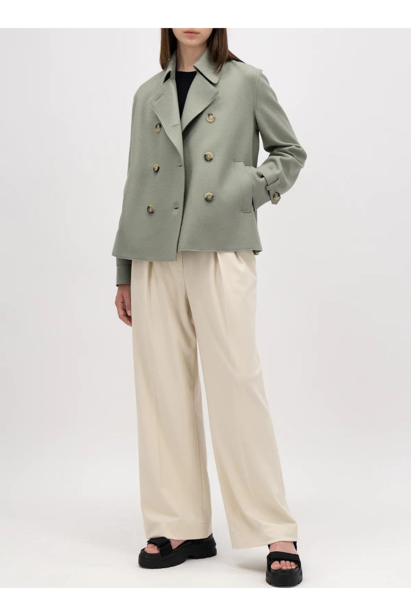 Women Cropped Trench Light Pressed Wool