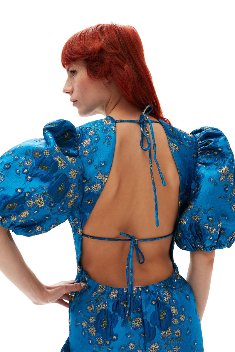 3D Jacquard Open Back Mini Dress