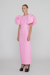 Jacquard Puff-Sleeve Maxi Dress