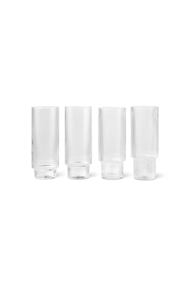 Ripple Long Drink Glasses - Set of 4 - Clear