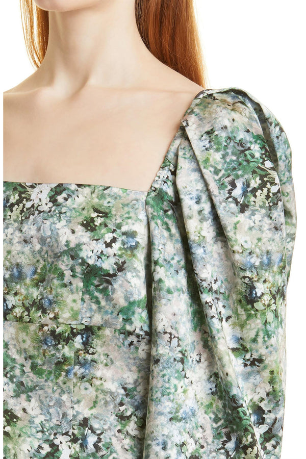 Painted Floral Draped L/S Square NK Top